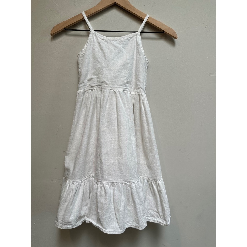 Girls White Cotton Linen Cami Sundress Boho Summer Garden Party Beach Nautical